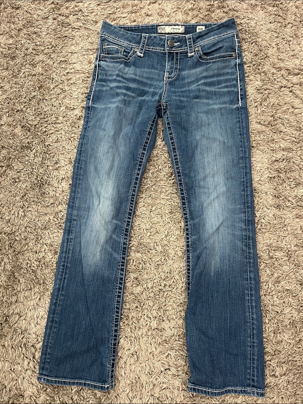 BKE Women's Blue Bootcut Jeans with Faded Whiskering